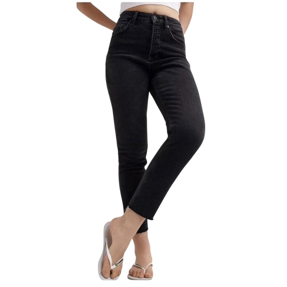 BDG Urban Outfitters Dillon Jeans Womens 24 Black High Rise Straight Leg Raw Hem